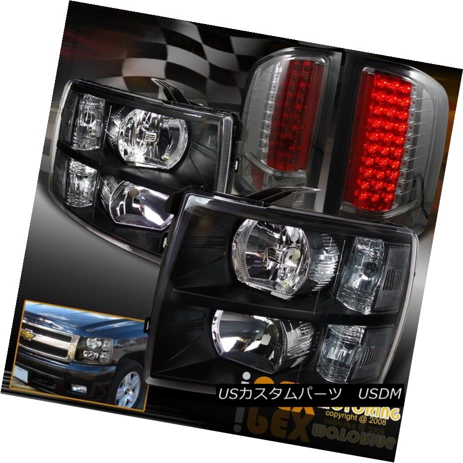 テールライト CHEVY Silverado 1500/2500/3500 Black Headlights + Lightly-Smoked LED Tail Light CHEVY Silverado 1500/2500/3500ブラックヘッドライト+軽く燻ったLEDテールライト 【並行輸入品】