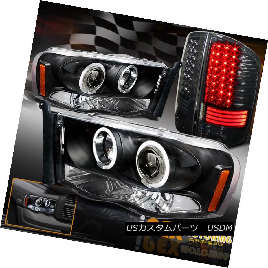 テールライト 02-05 Dodge Ram Halo Projector Black Headlight + Glow LED Strip Smoke Tail Light 02-05 Dodge Ram Haloプロジェクターブラックヘッドライト+グローLEDストリップスモークテールライト 【並行輸入品】