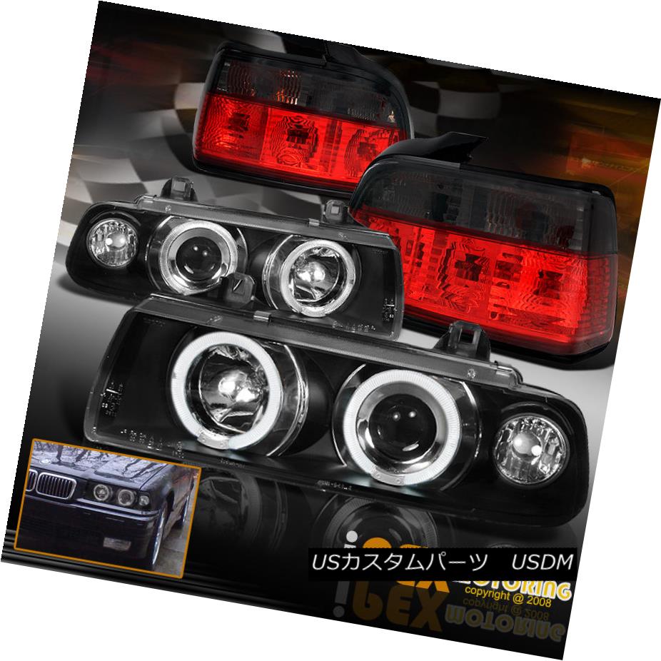 テールライト For 92-98 3-Series BMW E36 4Dr Halo Projector Black Headlight + Smoke Tail Light 92-98用3シリーズBMW E36 4Drハロープロジェクターブラックヘッドライト+スモークテールライト 【並行輸入品】