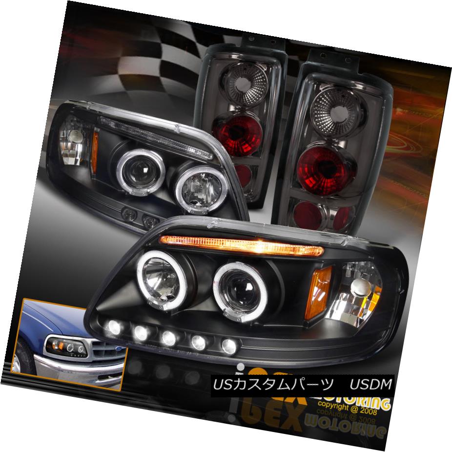 テールライト 1997-2002 Ford Expedition Halo LED Projector Black Headlights + Smoke Tail Light 1997-2002 Ford Expedition Halo LEDプロジェクターブラックヘッドライト+スモークテールライト 【並行輸入品】