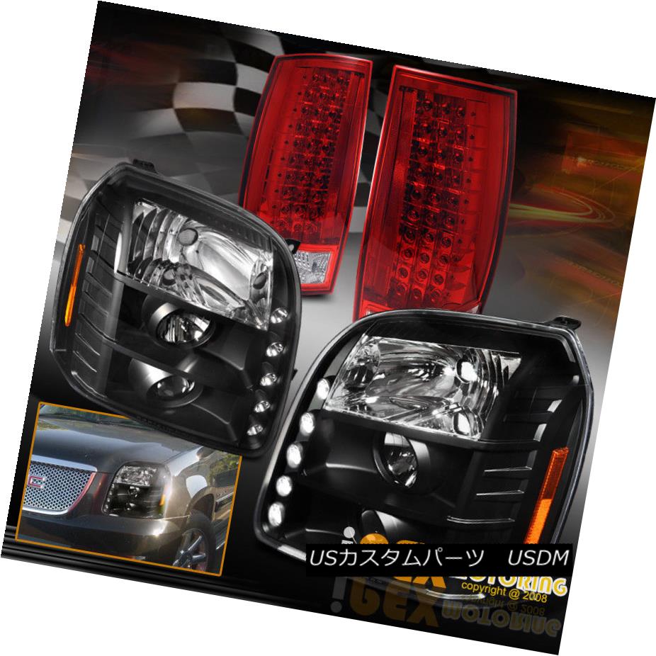 テールライト For 2007-2014 GMC Yukon & Denali Projector Black Headlights + Red LED Tail Light 2007?2014年GMCユーコン＆amp; デナリプロジェクターブラックヘッドライト+レッドLEDテールライト 【並行輸入品】