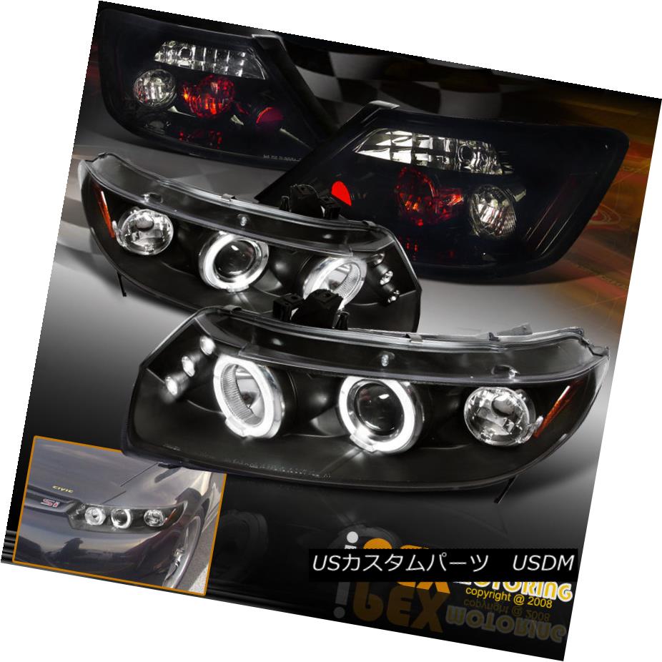 テールライト 06-11 Honda Civic 2Dr Halo Projector LED Black Headlight + Dark Smoke Tail Light 06-11ホンダシビック2DrハロープロジェクターLEDブラックヘッドライト+ダークスモークテールライト 【並行輸入品】
