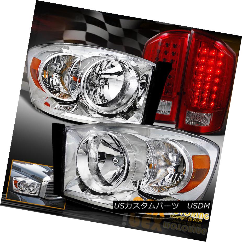 テールライト Dodge 07-08 Ram 1500/2500/3500 Shiny Chrome Headlights W/ LED Tail Lights Red ドッジ07-08ラム1500/2500/3500シャイニークロームヘッドライトW / LEDテールライトレッド 【並行輸入品】