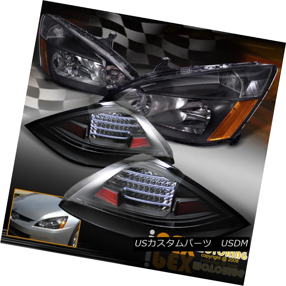 テールライト For 2003-2005 Honda Accord Coupe 2Dr Black Headlights W/ LED Black Tail Lights 2003 - 2005年ホンダアコードクーペ2DrブラックヘッドライトW / LEDブラックテールライト 【並行輸入品】