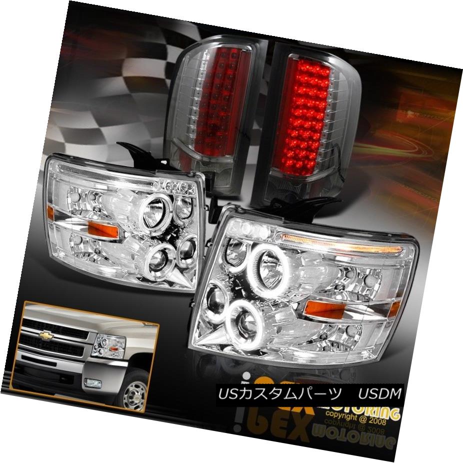 テールライト 07-14 Chevy Silverado Chrome Halo LED Projector Head Light & Smoke LED Tail Lamp 07-14 Chevy Silverado Chrome Halo LEDプロジェクターヘッドライト＆amp; スモークLEDテールランプ 【並行輸入品】
