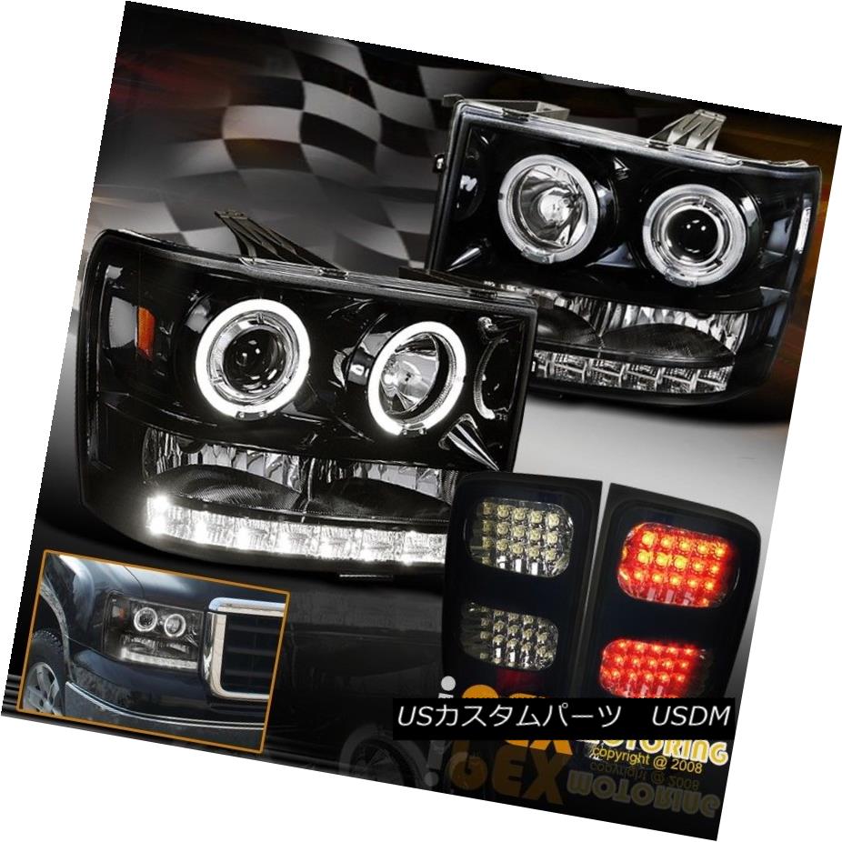 テールライト 07-13 GMC Sierra Halo Projector Shiny Black Headlight +Dark Smoke LED Tail Light 07-13 GMC Sierra Haloプロジェクターシャイニーブラックヘッドライト+ダークスモークLEDテールライト 【並行輸入品】