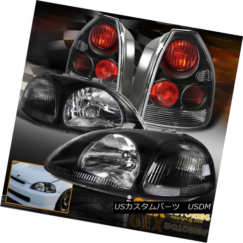 テールライト For 1996-1998 Honda Civic 3Dr Hatchback JDM Black Headlights + Black Tail Light 1996-1998ホンダシビック3DrハッチバックJDMブラックヘッドライト+ブラックテールライト 【並行輸入品】