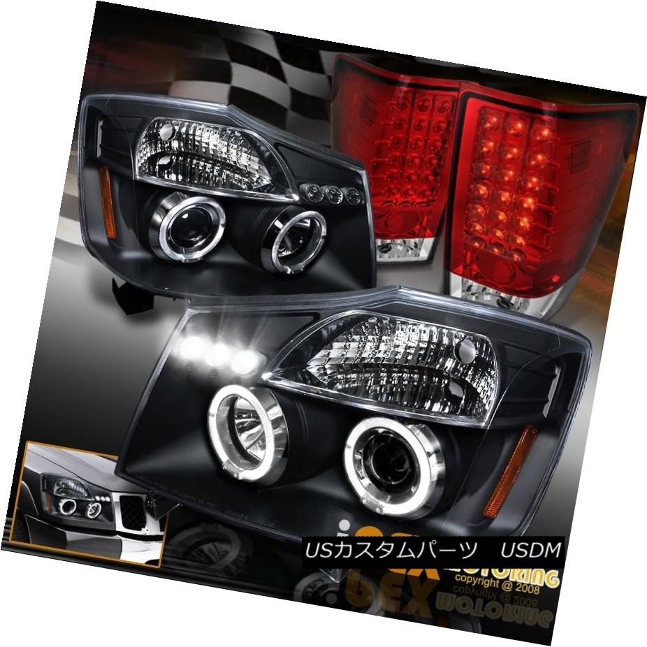 テールライト For 2004-2014 Nissan Titan Halo Projector Black Headlights + LED Tail Light Red 2004年?2014年Nissan Titan Haloプロジェクターブラックヘッドライト+ LEDテールライトレッド 【並行輸入品】