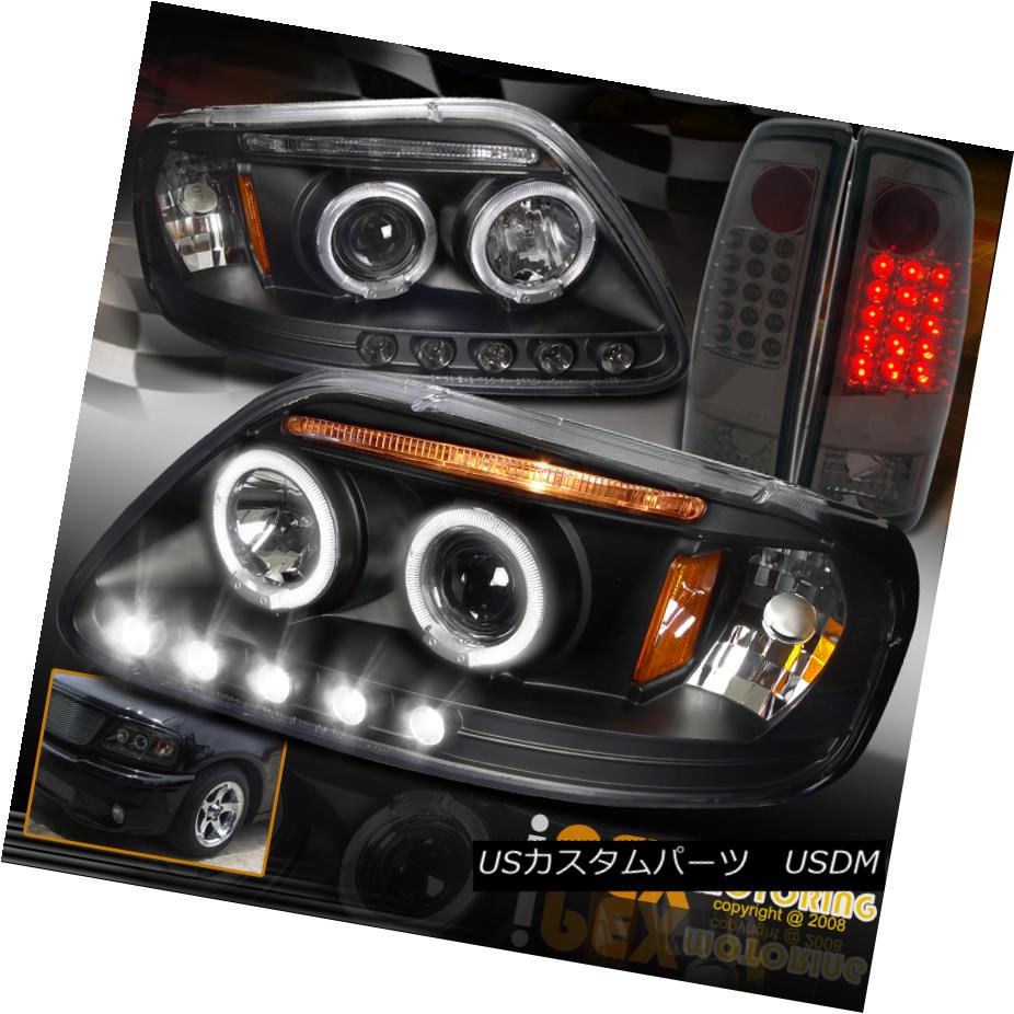 テールライト 1997-2003 Ford F150 Dual Halo Projector Black Smoked Headlights + LED Tail Light 1997-2003フォードF150デュアルヘイロープロジェクターブラックスモークヘッドライト+ LEDテールライト 【並行輸入品】