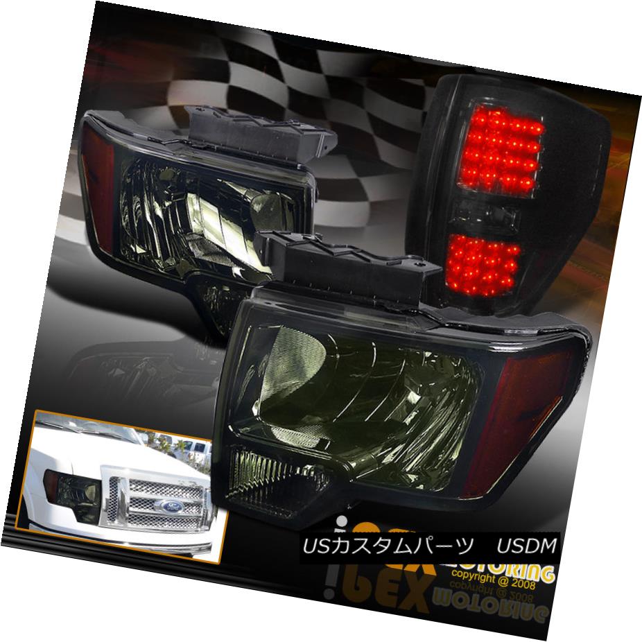 テールライト New 2009-2014 FORD F150 Dark Smoked-Black Headlights + LED Smoke Tail Lights 新しい2009-2014フォードF150ダークスモークブラックヘッドライト+ LED煙テールライト 【並行輸入品】