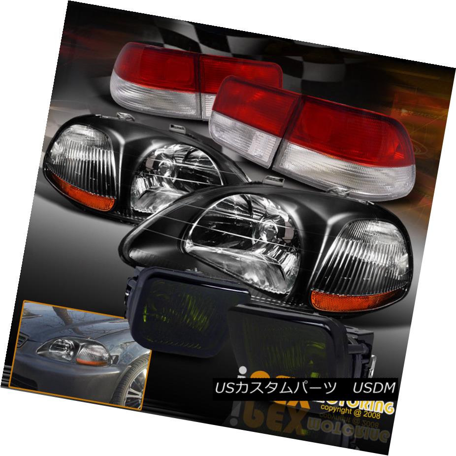 テールライト 1996-1998 Honda Civic EK JDM Black Headlights + Smoke Fog Light Kit + Tail Light 1996-1998ホンダシビックEK JDMブラックヘッドライト+スモークフォグライトキット+テールライト 【並行輸入品】
