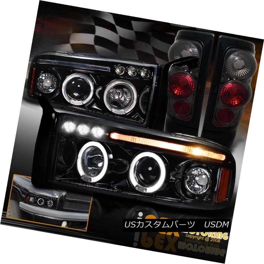テールライト 1994-2001 Dodge Ram Halo Projector Black-Smoked LED Headlight + Smoke Tail Light 1994-2001ダッジラムハロープロジェクターブラックスモークLEDヘッドライト+スモークテールライト 【並行輸入品】