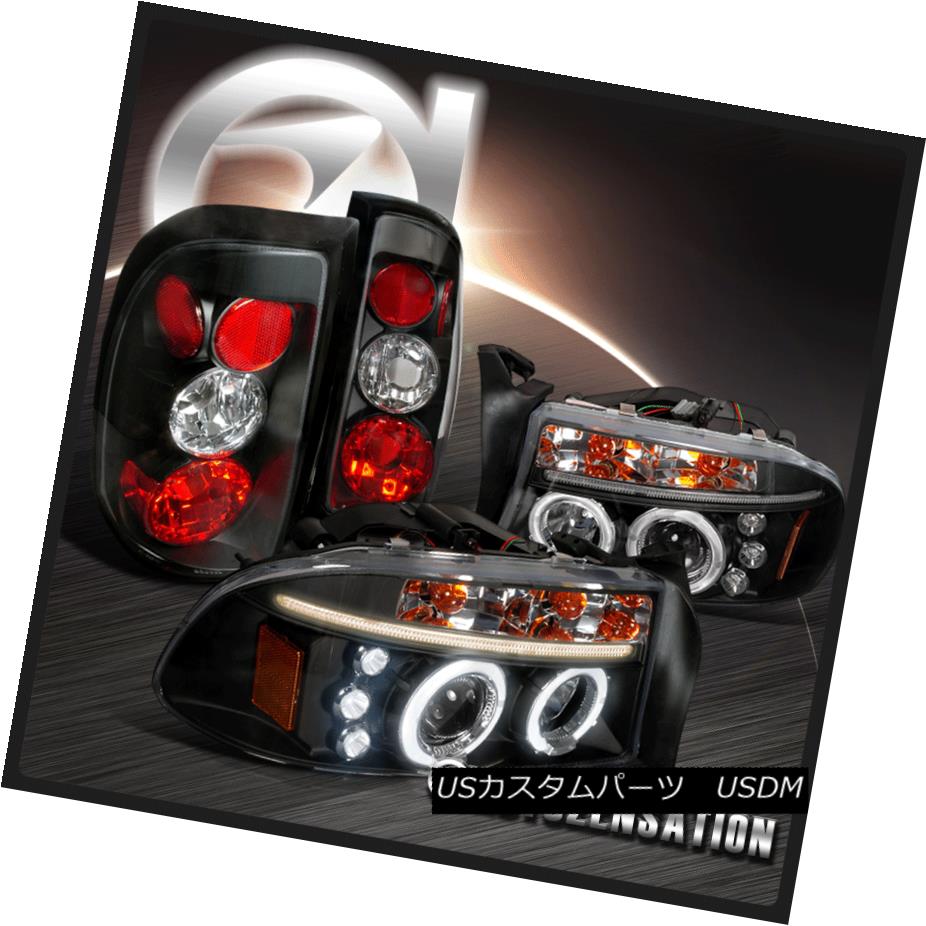 テールライト 97-04 Dakota Black Halo LED DRL Projector Headlights+Rear Tail Brake Lamps 97-04 Dakota Black Halo LED DRLプロジェクターヘッドライト+リア rテールブレーキランプ 【並行輸入品】