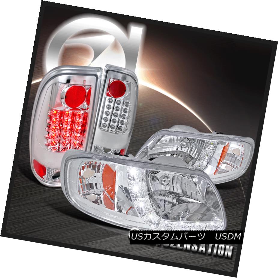 テールライト 97-03 Ford F150 Chrome Clear SMD DRL Headlights+Rear LED Brake Tail Lamps 97-03フォードF150クロームクリアSMD DRLヘッドライト+リア r LEDブレーキテールランプ 【並行輸入品】