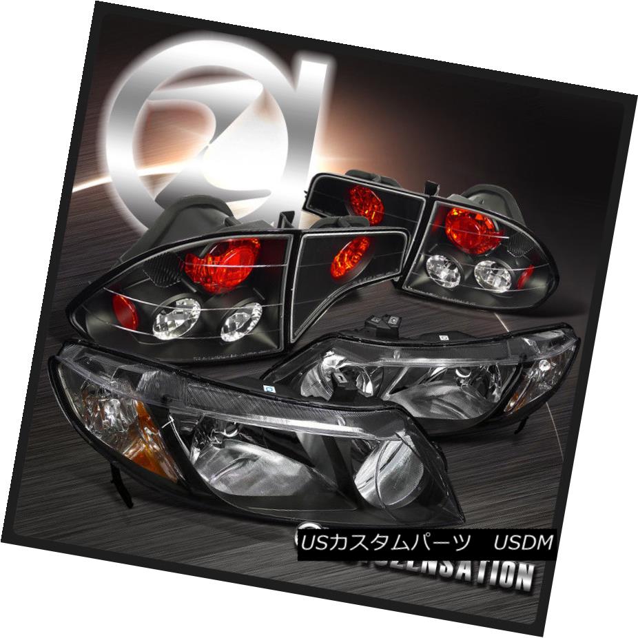 テールライト Fit Honda 06-11 Civic 4dr JDM Crystal Black Headlights+Tail Lamps フィットホンダ06-11シビック4dr JDMクリスタルブラックヘッドライト+タイ lランプ 【並行輸入品】