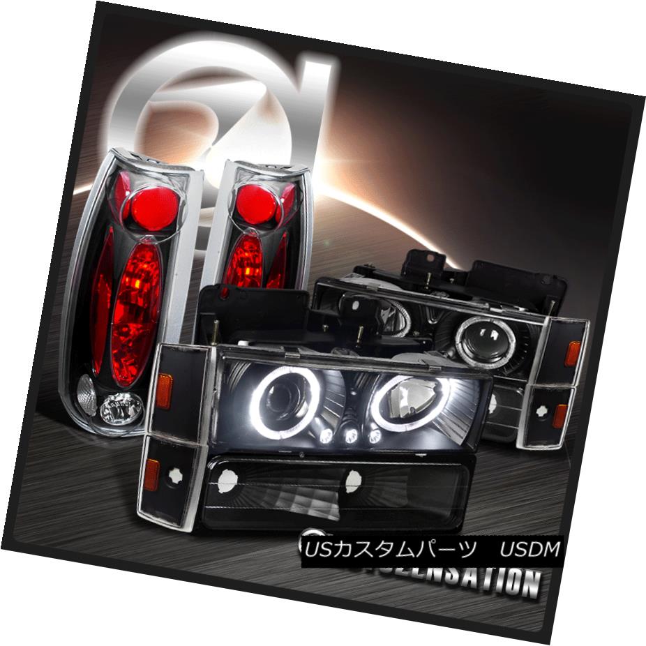 テールライト 88-93 Chevy GMC C/K Black LED Halo Projector Headlight+Corner Bumper Tail Lamps 88-93シボレーGMC C / KブラックLEDハロープロジェクターヘッドライト+コーン erバンパーテールランプ 【並行輸入品】