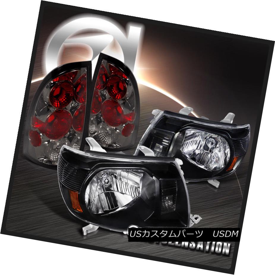 テールライト For 05-08 Toyota Tacoma JDM Crystal Black Headlights+Smoke Tail Brake Lamps 05-08トヨタタコマJDMクリスタルブラックヘッドライト+スモーク keテールブレーキランプ 【並行輸入品】