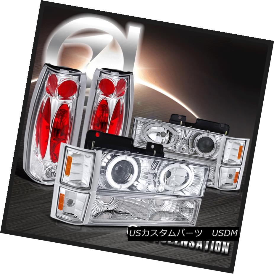 テールライト 94-98 Chevy C10 C/K Tahoe Chrome Halo LED Projector Headlights+Tail Lamps 94-98シボレーC10 C / KタホクロムハローLEDプロジェクターヘッドライト+タイ lランプ 【並行輸入品】