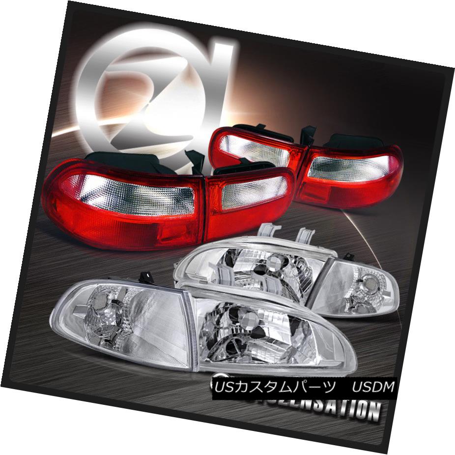 テールライト Fit 92-95 Civic 3DR Chrome Crystal Headlights+Corner Signal+Red Clear Tail Lamps 92-95シビック3DRクロームクリスタルヘッドライト+ Cor ner信号+レッドクリアテールランプ 【並行輸入品】