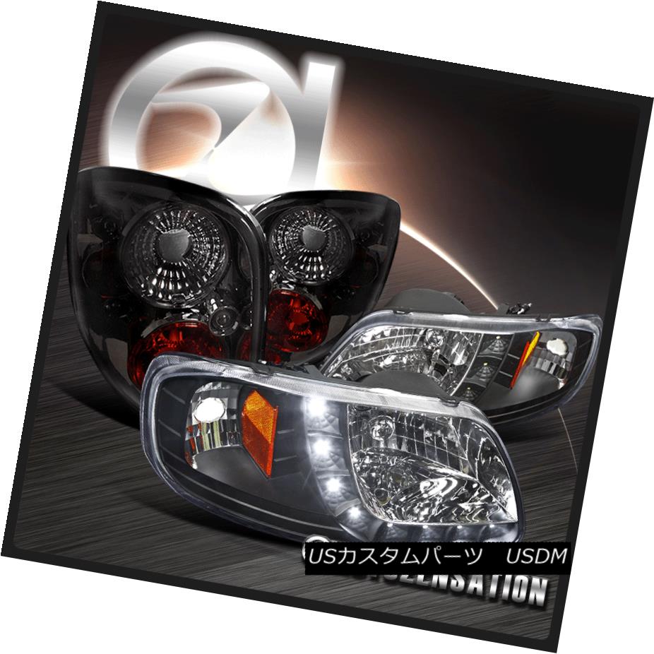テールライト 97-00 Ford F150 Flareside Black SMD Strip DRL Headlights+Smoke Tint Tail Lamps 97-00 Ford F150 FlaresideブラックSMDストリップDRLヘッドライト+スモーク keテントテールランプ 【並行輸入品】