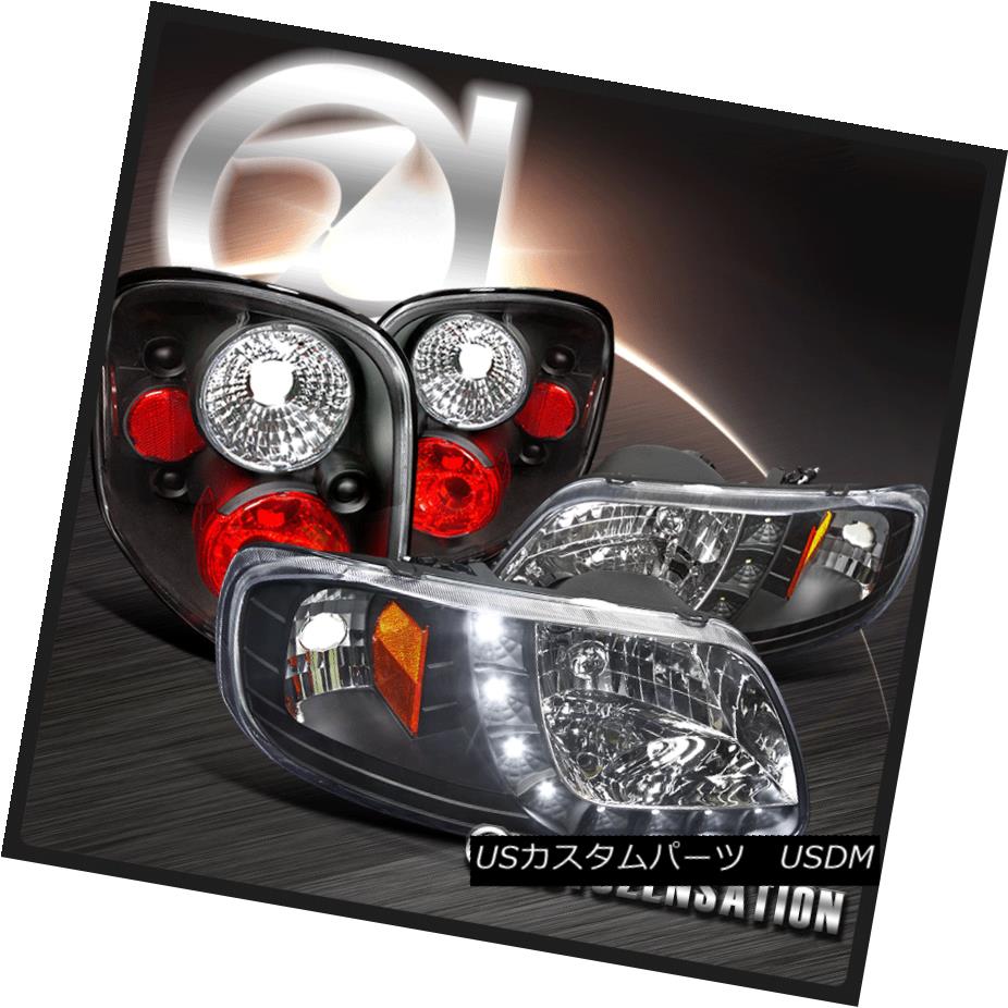 テールライト 97-00 F-150 Flareside Black SMD LED DRL Headlights+Rear Brake Tail Lamps 97-00 F-150フラレイドブラックSMD LED DRLヘッドライト+リア rブレーキテールランプ 【並行輸入品】