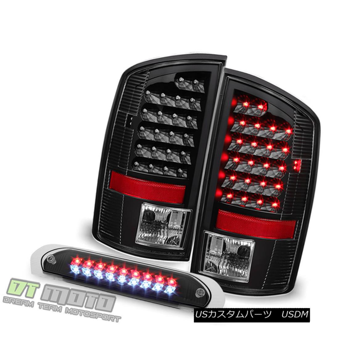 テールライト Black 2007-2009 Dodge Ram 1500 LED Tail Lights+3rd Brake Cargo Lamps Left+Right ブラック2007-2009ダッジラム1500 LEDテールライト+第3ブレーキカーゴランプ左+右 【並行輸入品】