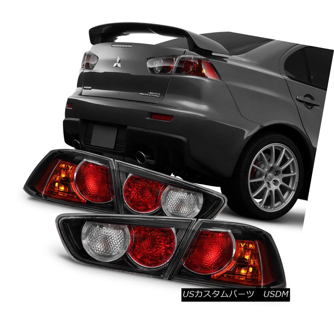 テールライト Black 2008-2017 Lancer 08-15 Evolution EVO X Tail Lights Brake Lamps Left+Right ブラック2008-2017ランサー08-15エボリューションXテールライトブレーキランプ左+右 【並行輸入品】