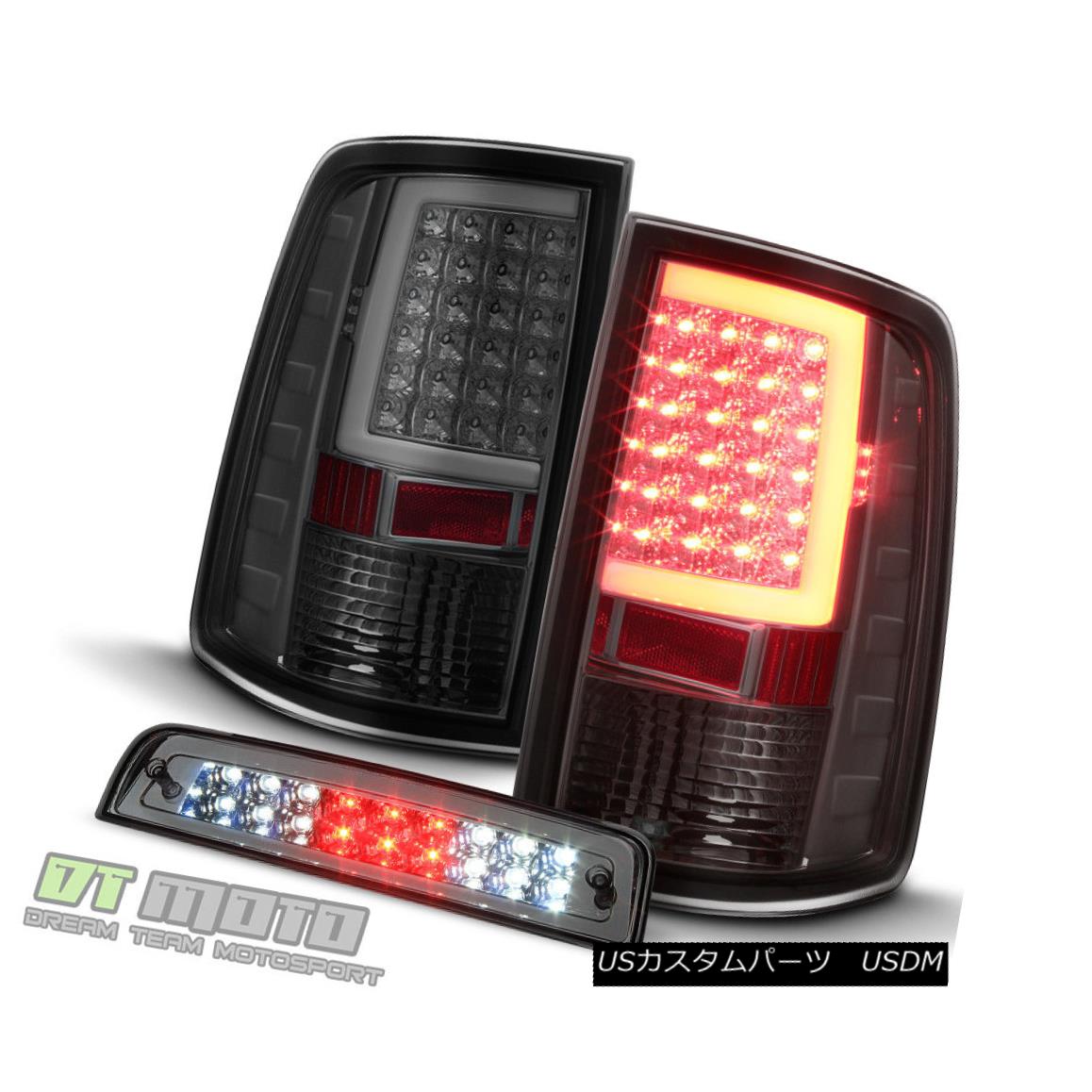 テールライト Smoked 2009-2017 Dodge Ram 1500 LED Tube Tail Lights+LED 3rd Brake Cargo Light スモーク2009-2017ダッジラム1500 LEDチューブテールライト+ LED第3ブレーキカーゴライト 【並行輸入品】