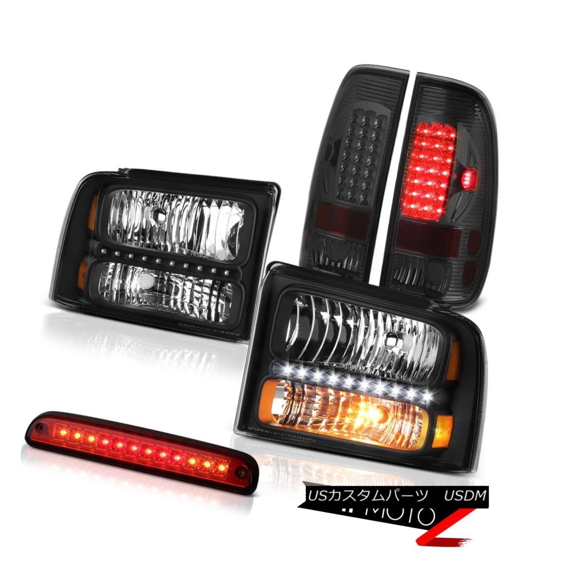 テールライト 2005 2006 2007 F350 Lariat Pair Black Headlamps Smoke LED Brake Lamps Roof Red 2005 2006 2007 F350ラリアートペアブラックヘッドランプスモークLEDブレーキランプルーフレッド 【並行輸入品】