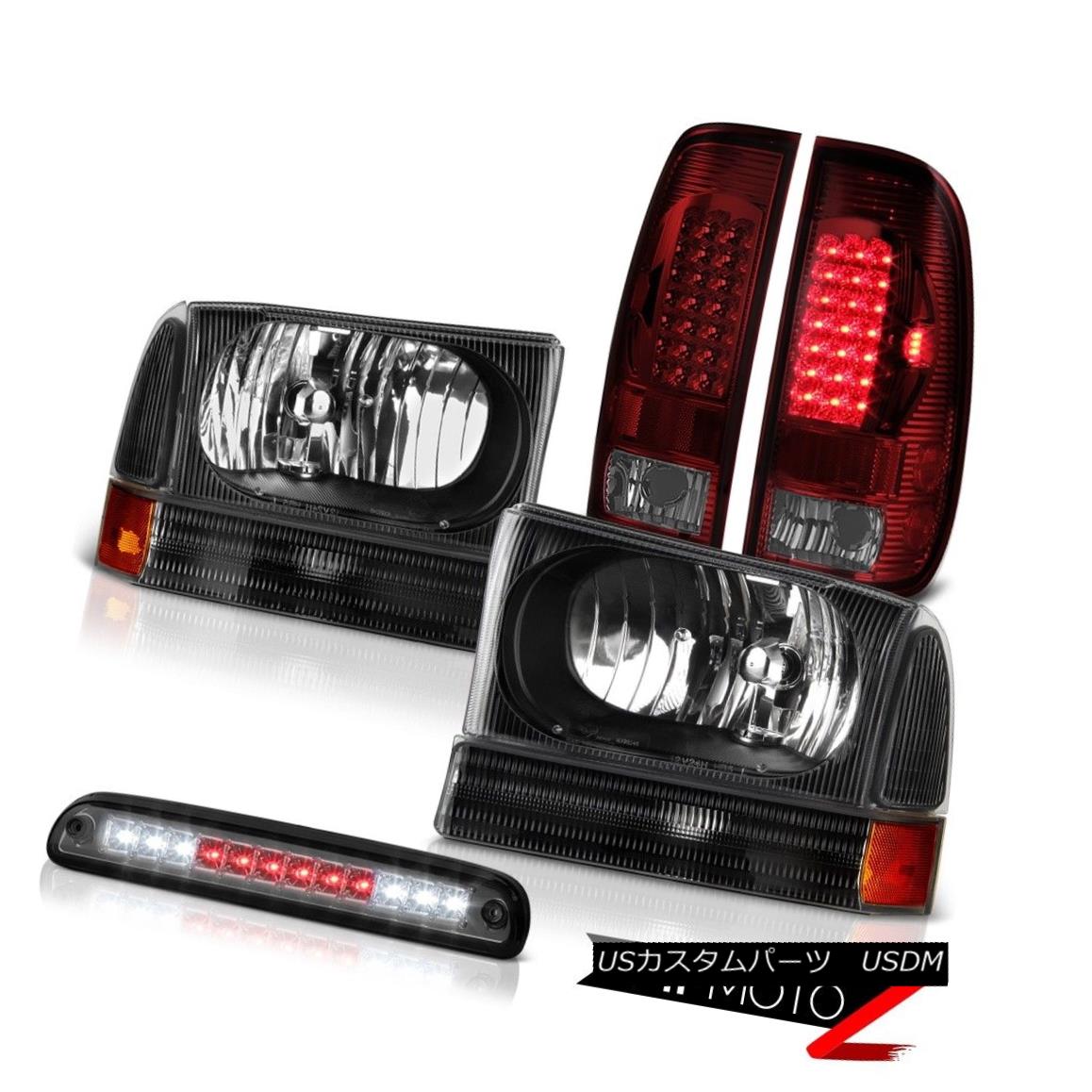 テールライト Pair Black Headlamps Roof Stop LED Tinted Dark RED Tail Light 99-04 Ford F350 ペアブラックヘッドランプルーフストップLEDティンテッドダークレッドテールライト99-04 Ford F350 【並行輸入品】