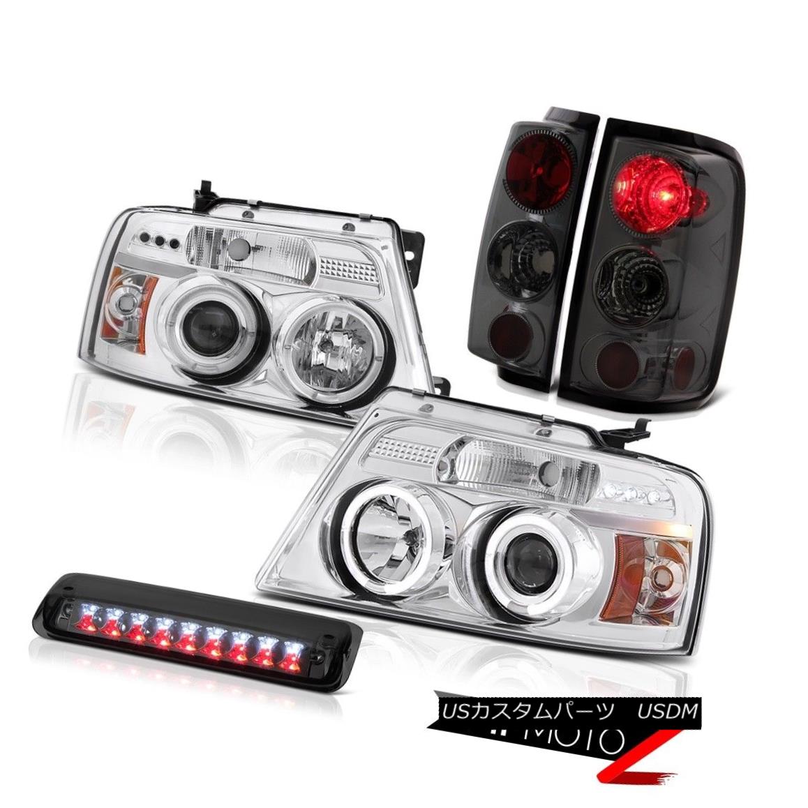 テールライト 04-08 Ford F150 Lariat Smoked High Stop Lamp Headlamps Tail Lamps LED Halo Ring 04-08 Ford F150 LariatスモークハイストップランプヘッドランプテールランプLEDハローリング 【並行輸入品】