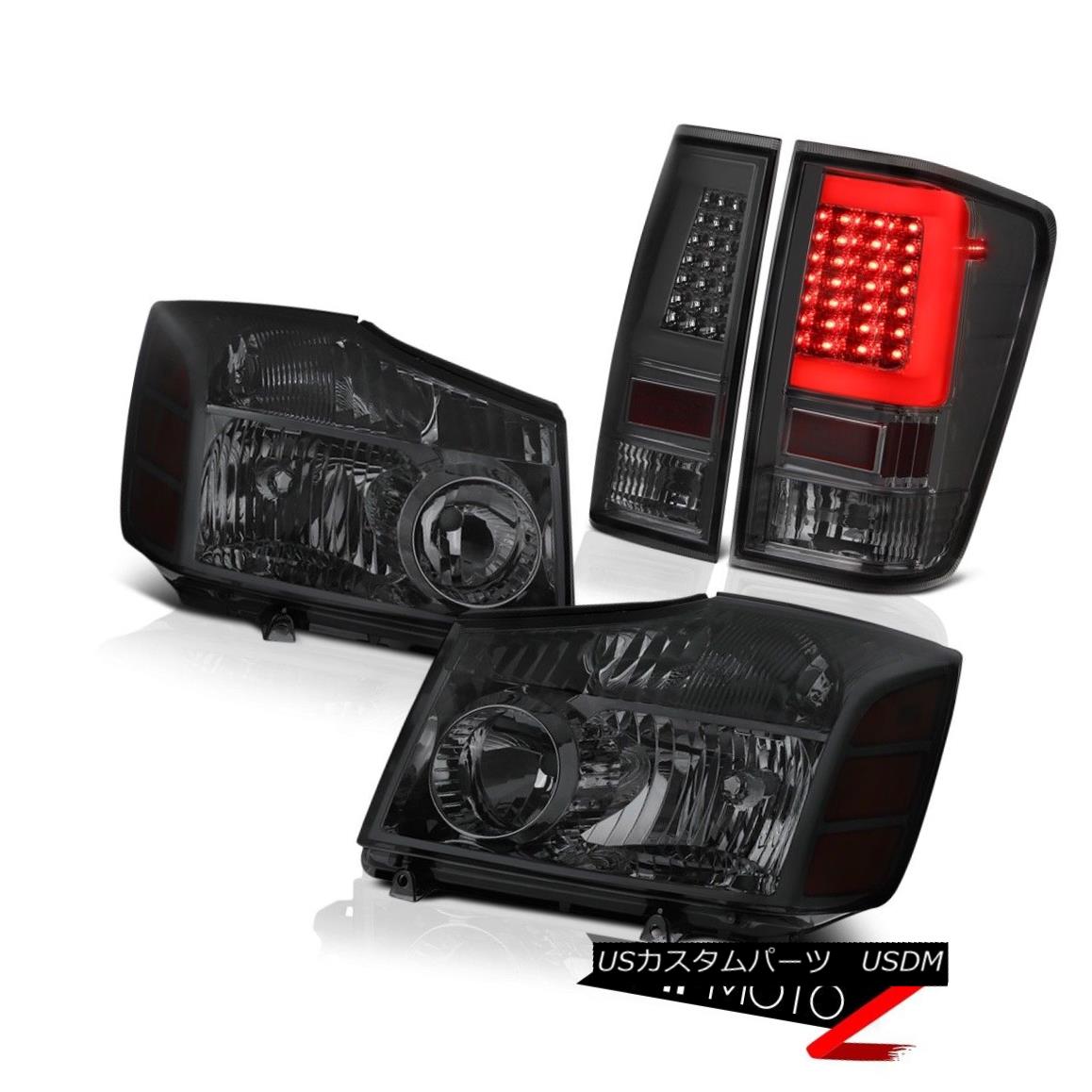 テールライト 2004-2014 For Nissan Titan Dark Smoke Fiber Optic Tail Head Lamps Replacement 日産タイタンダークスモーク光ファイバーテールヘッドランプ交換用2004年?2014年 【並行輸入品】