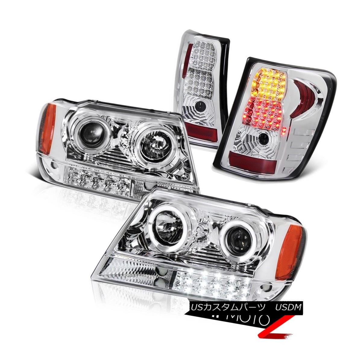 テールライト L+R CHROME HALO PROJECTOR HEADLIGHT+LED TAILLAMP 99-04 JEEP GRAND CHEROKEE WG WJ L + Rクロームハロープロジェクターヘッドライト+ LED TAILLAMP 99-04 JEEP GRAND CHEROKEE WG WJ 【並行輸入品】