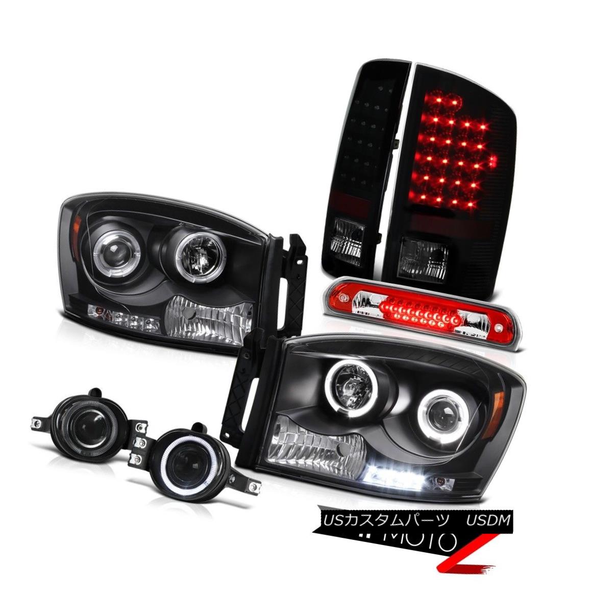 テールライト 07 08 Ram V6 Angel Eye Headlights Smoke Tinted LED Tail Lights Fog Roof Brake 07 08 Ram V6エンジェルアイヘッドライト煙がかかったLEDテールライトフォグルーフブレーキ 【並行輸入品】