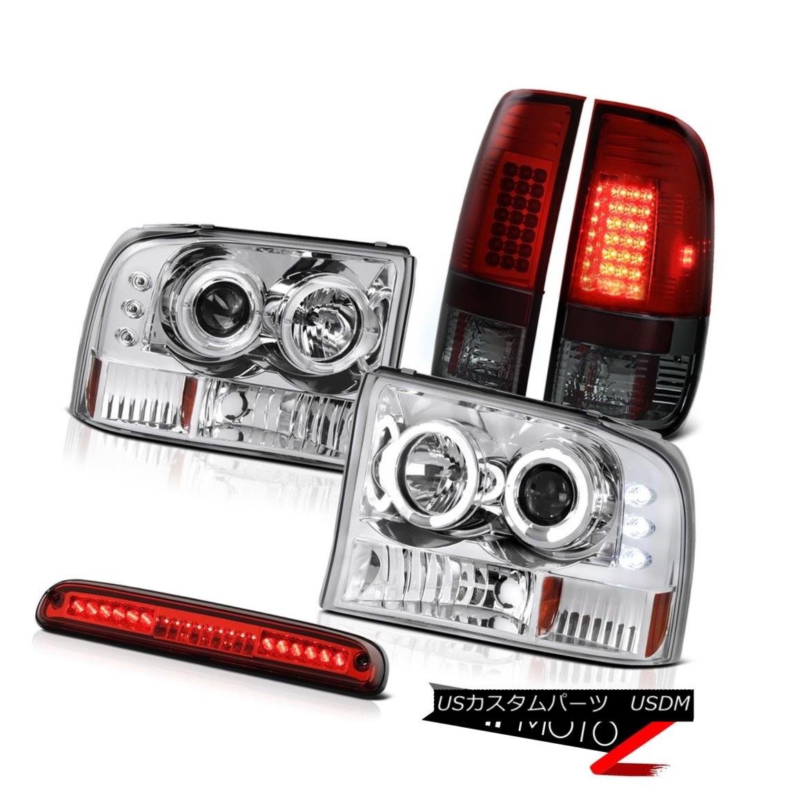テールライト 99-04 F350 XL Halo Rim HeadLight Smoke LED Rear Tail Lights Roof Third Brake Red 99-04 F350 XLハローリムヘッドライトスモークLEDリアテールライトルーフサードブレーキレッド 【並行輸入品】