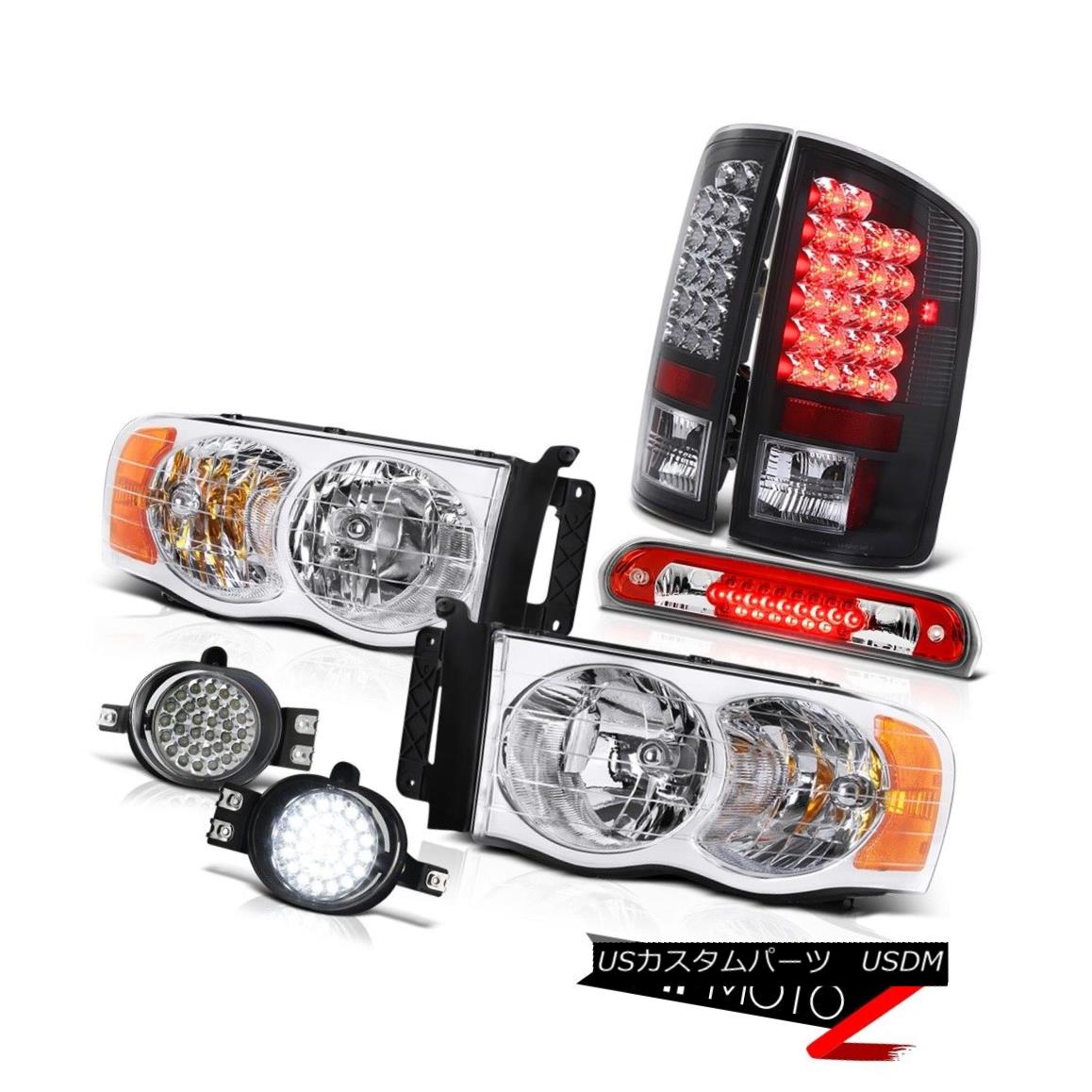 テールライト 2002-2005 Ram V8 Pair Chrome Headlights Black LED Taillights Trim Fog High Brake 2002-2005 Ram V8ペアクロームヘッドライトブラックLEDテールライトトリムフォグハイブレーキ 【並行輸入品】