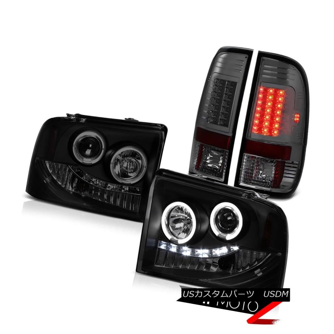 テールライト Darkest Black Halo LED Headlights Smoke Rear Taillights Ford F250 Lariat 05-07 最も暗い黒のハローLEDヘッドライトは、後部の尾灯を煙るFord F250 Lariat 05-07 【並行輸入品】