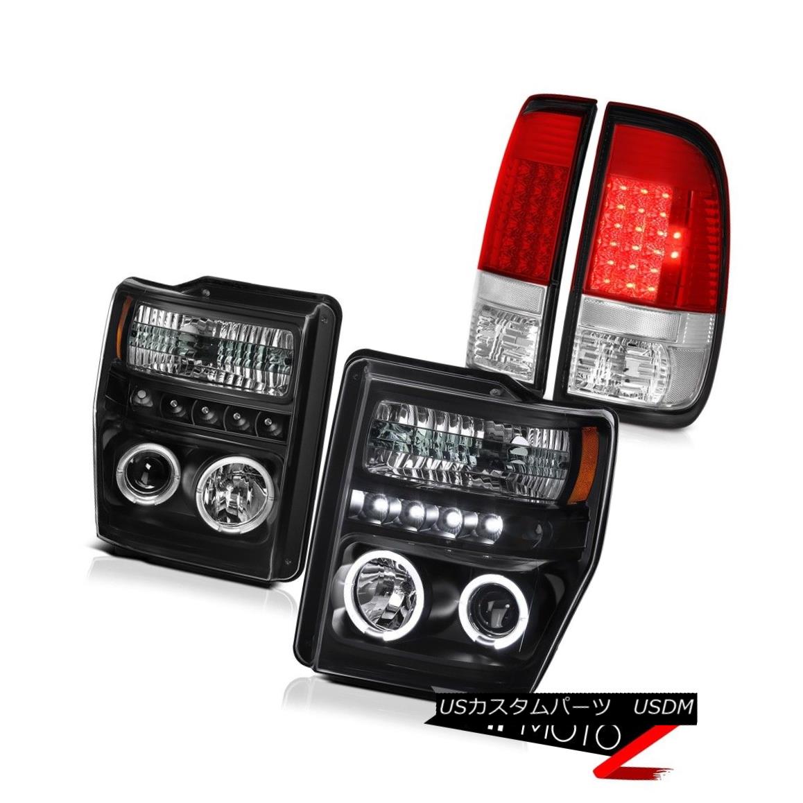 テールライト 2008-2010 Ford SuperDuty Black Halo DRL Headlights Red LED Rear Brake Taillights 2008年?2010年フォードSuperDutyブラックハローDRLヘッドライトレッドLEDリアブレーキ灯台 【並行輸入品】