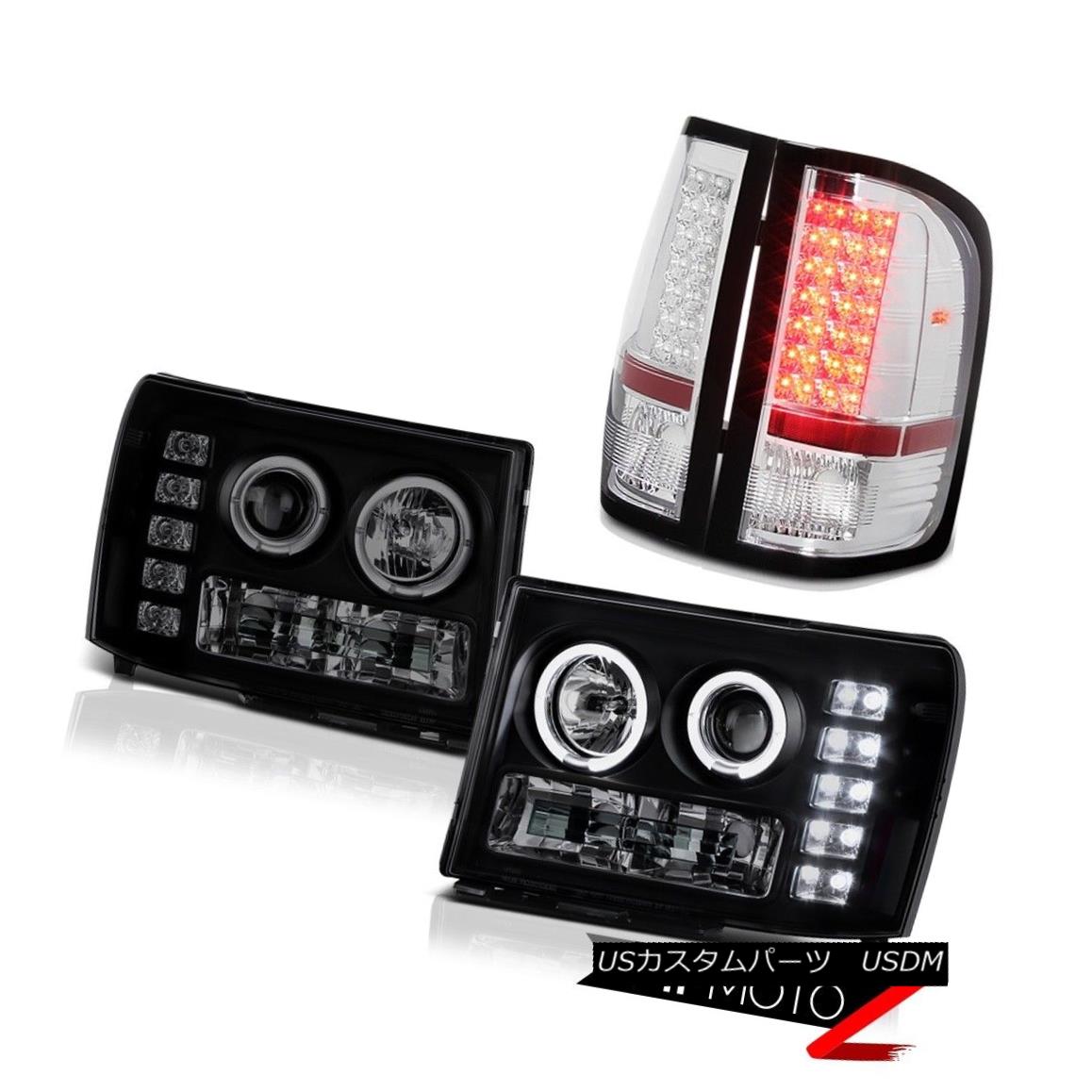 テールライト 2008-2014 GMC Sierra 3500HD SLE Dual Angel Eye Headlights LED Chrome Tail Lamps 2008-2014 GMC Sierra 3500HD SLEデュアルエンジェルアイヘッドライトLEDクロームテールランプ 【並行輸入品】