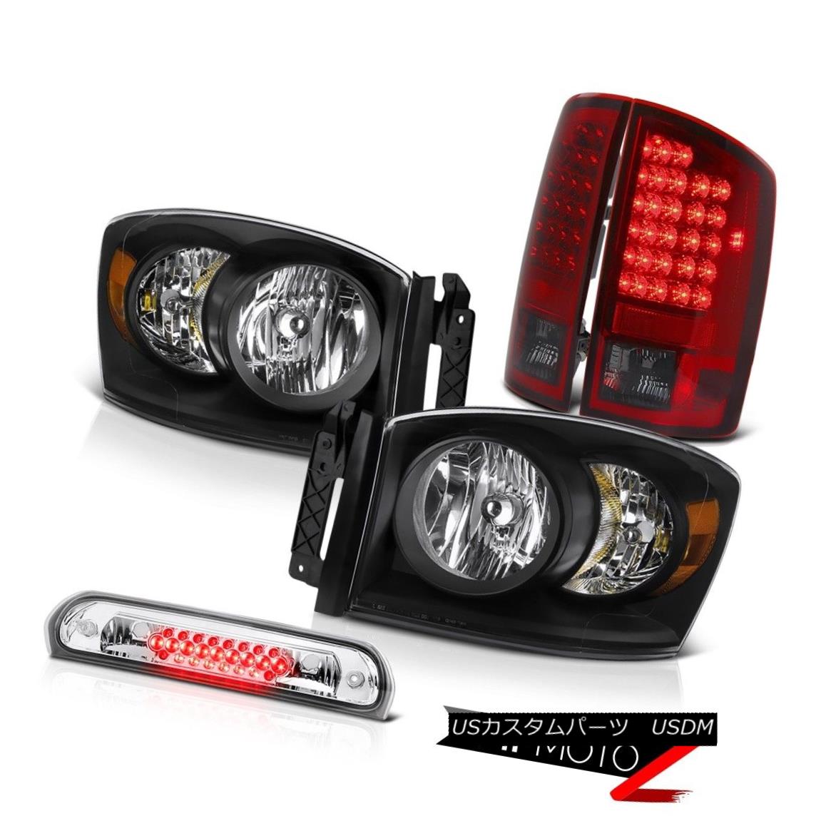 テールライト Black Headlamps SMD Rear Tail Lamps Roof Stop LED Clear 2007 2008 Dodge Ram 1500 ブラックヘッドランプSMDリアテールランプルーフストップLEDクリア2007 2008ダッジラム1500 【並行輸入品】