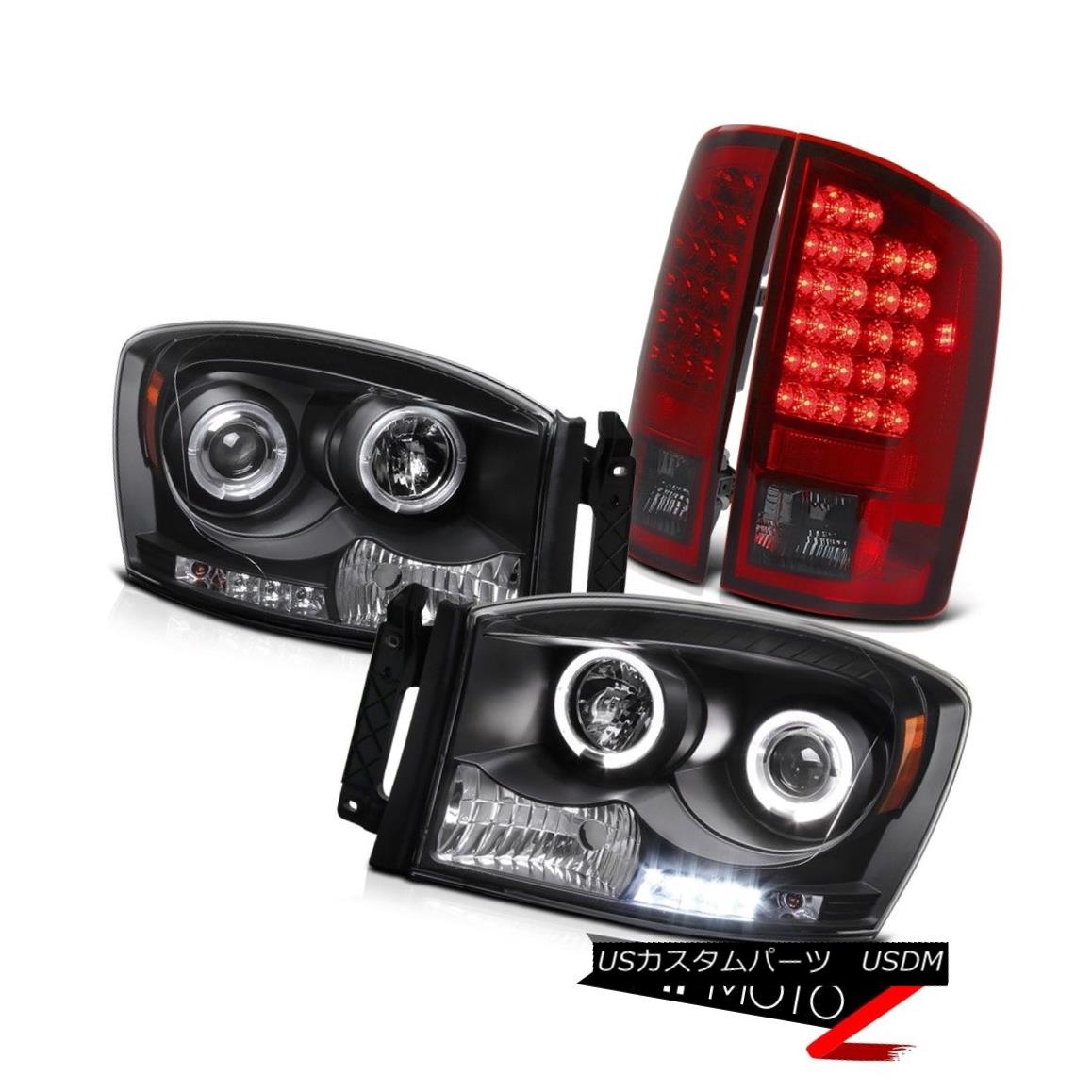 テールライト Dodge RAM 2007-2008 L+R Black Halo Projector Headlight+LED Tail Light Assembly ドッジRAM 2007-2008 L + Rブラックハロープロジェクターヘッドライト+ LEDテールライトアセンブリ 【並行輸入品】