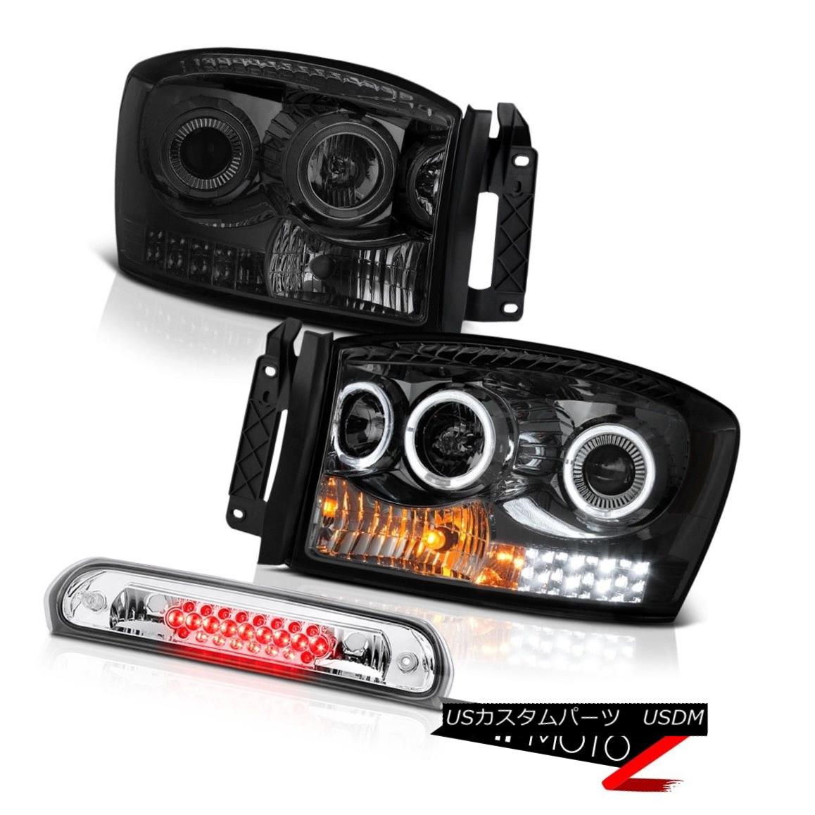 テールライト 06-08 Dodge Ram 1500 3.7L Smokey Headlamps Clear Chrome High STop Lamp Dual Halo 06-08ダッジラム1500 3.7LスモーキーヘッドランプクリアクロームハイSTOPランプデュアルヘイロー 【並行輸入品】