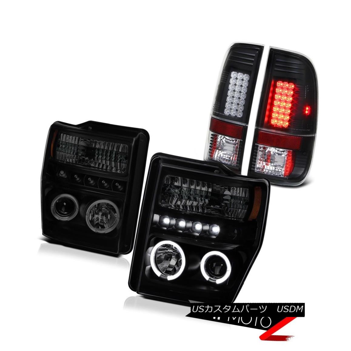 テールライト 08-10 Ford F250 F350 XL Projector Dark Angel Eye Headlight Black LED Tail Lights 08-10フォードF250 F350 XLプロジェクターダークエンジェルアイヘッドライトブラックLEDテールライト 【並行輸入品】