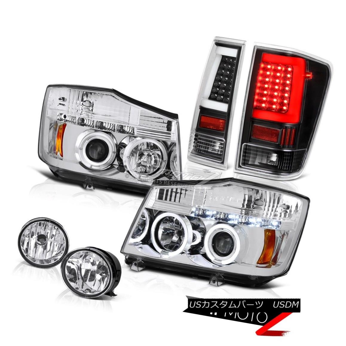 テールライト 2004-2014 For Nissan Titan Euro Chrome Fog Inky Black Led Tube Tail Head Lamps 日産タイタンユーロクロムフォグInkyブラックのための2004年から2014年のLEDのLedチューブテールヘッドランプ 【並行輸入品】