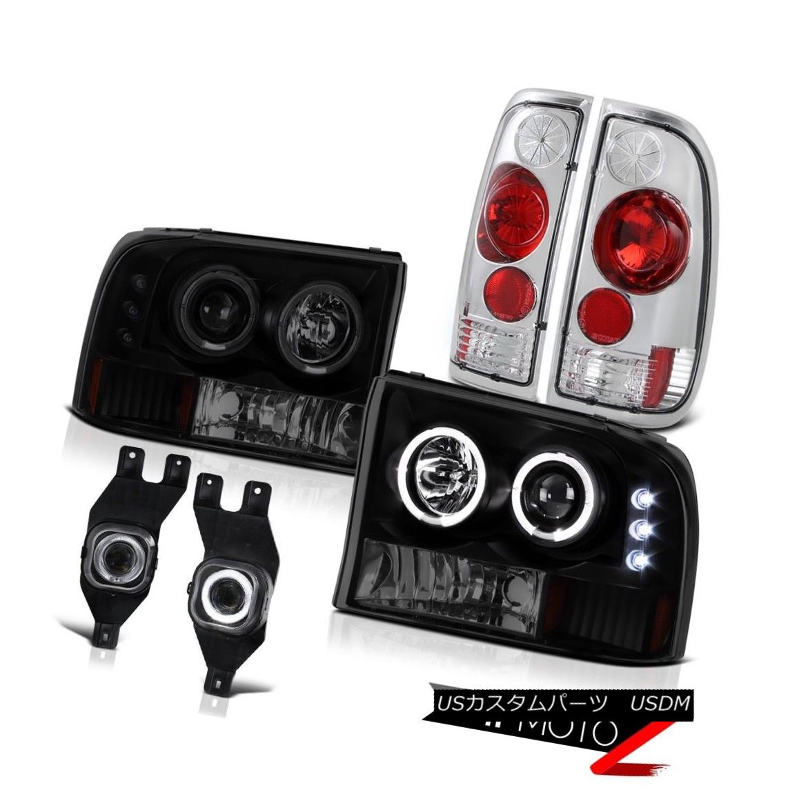 テールライト 99-04 Ford F250 F350 F450 SD Heavy Duty Dark Smoke Halo Headlight Fog Tail Lamps 99-04 Ford F250 F350 F450 SDヘビーデューティーダークスモークヘビーヘッドライトフォグテールランプ 【並行輸入品】