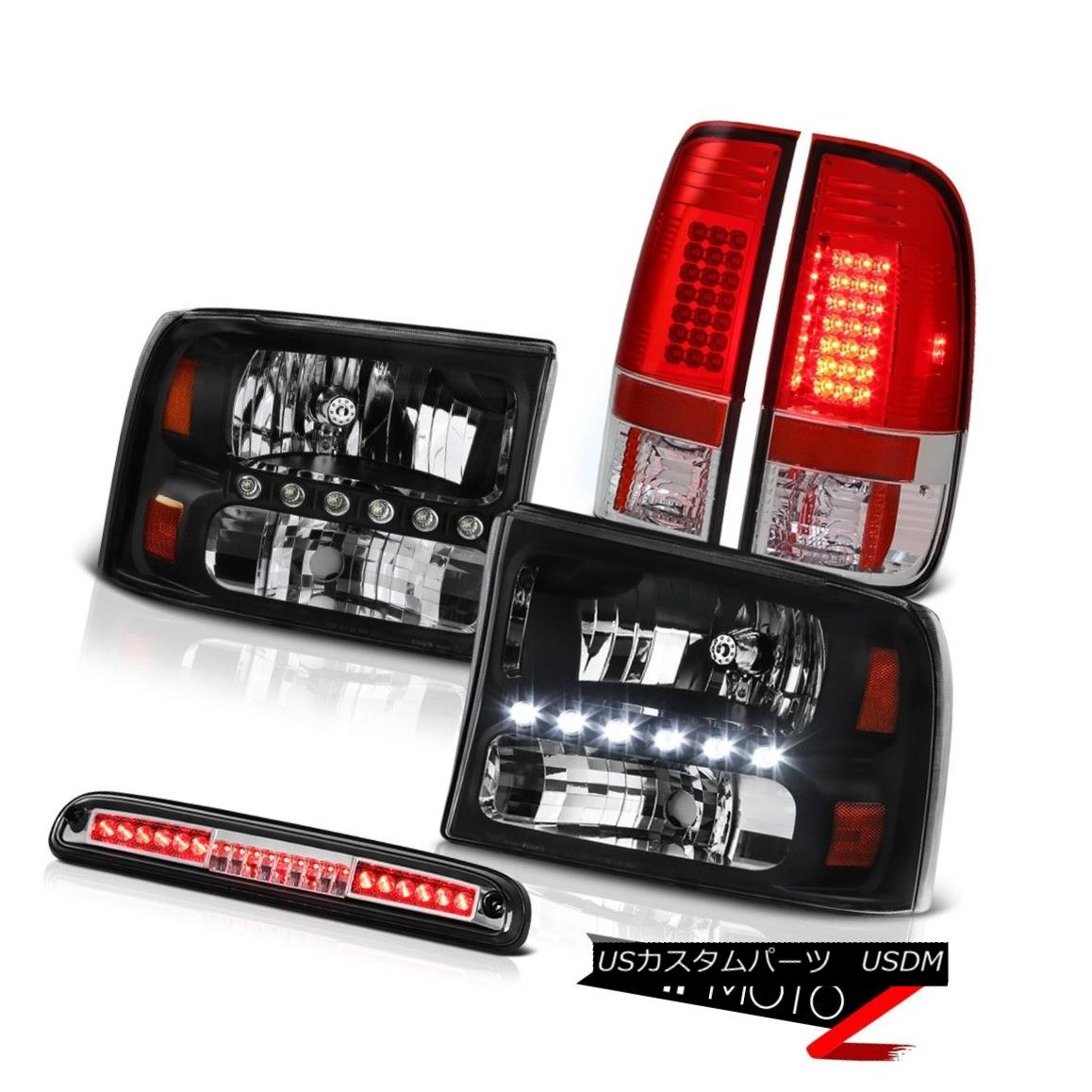 テールライト Pair Black Headlights LED Red Roof Third Brake Cargo 99-04 F250 Turbo Diesel ペアブラックヘッドライトLEDレッドルーフ第3ブレーキ貨物99-04 F250ターボディーゼル 【並行輸入品】