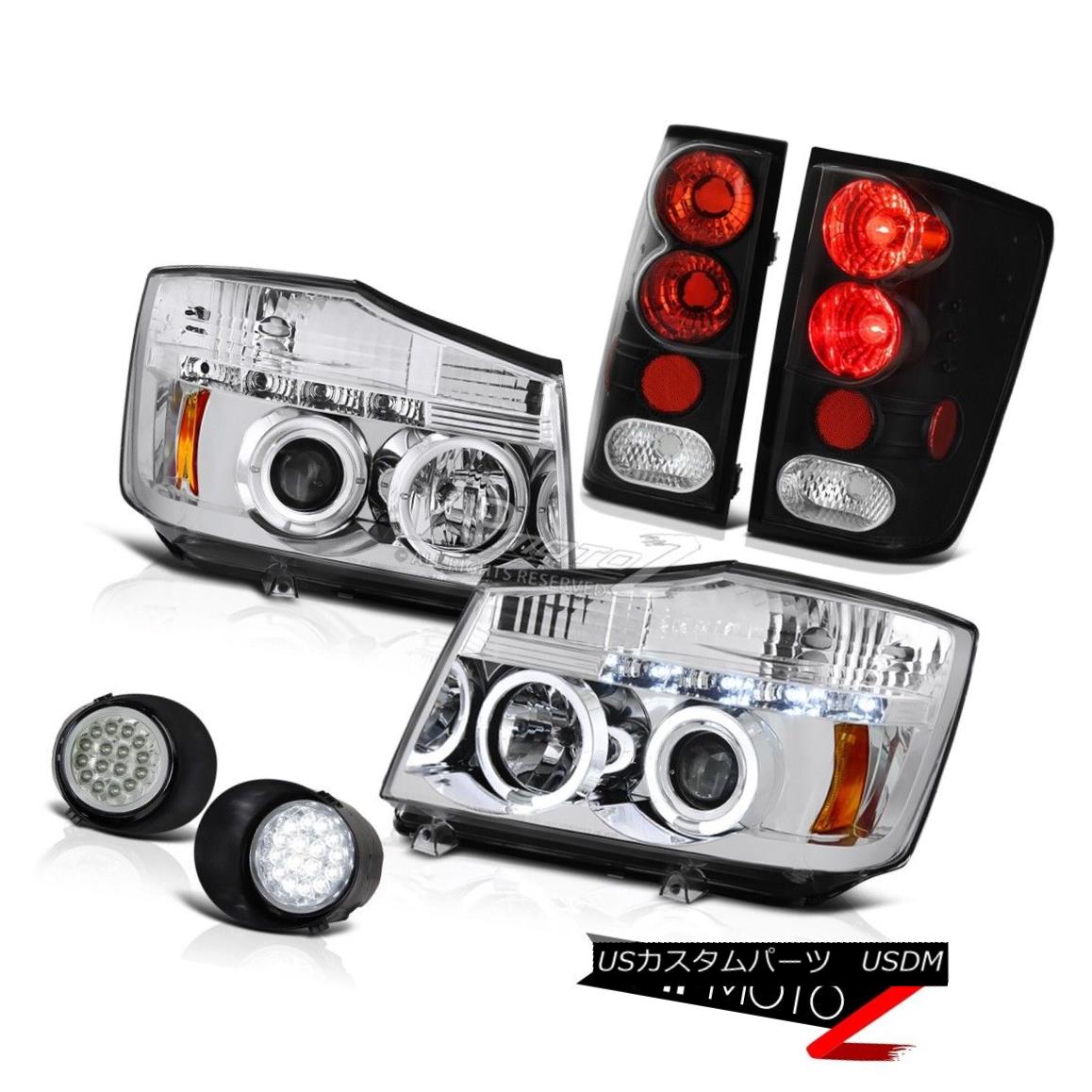 テールライト For 04-15 Titan 4X4 Chrome Angel Eye Headlights Black Tail Lamps LED D.R.L Fog 04-15タイタン4X4クロームエンジェルアイヘッドライトブラックテールランプLED D.R.Lフォグ 【並行輸入品】