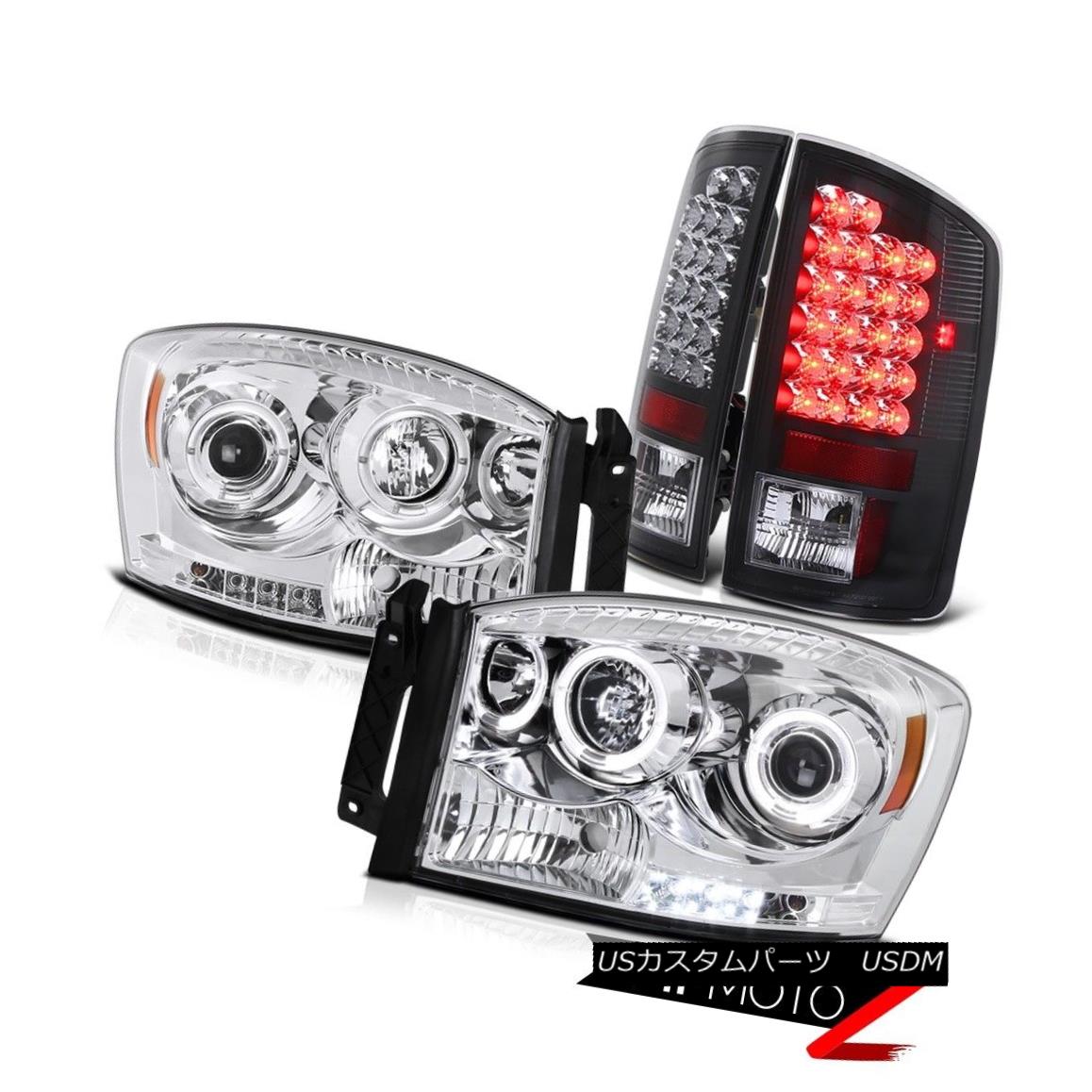 テールライト Dodge 2007-08 RAM Left+Right Chrome Halo Projector Headlight+Black LED Taillight Dodge 2007-08 RAM Left + Right Chrome Haloプロジェクターヘッドライト+ Blac k LEDテールライト 【並行輸入品】
