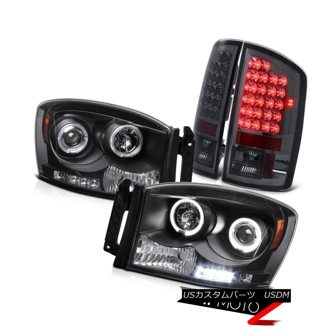 テールライト Dodge RAM 2007-2008 Left+Right Black Projector Headlamp+Smoke LED Tail Lamp Dodge RAM 2007-2008左+右黒プロジェクターヘッドランプ+スモークLEDテールランプ 【並行輸入品】