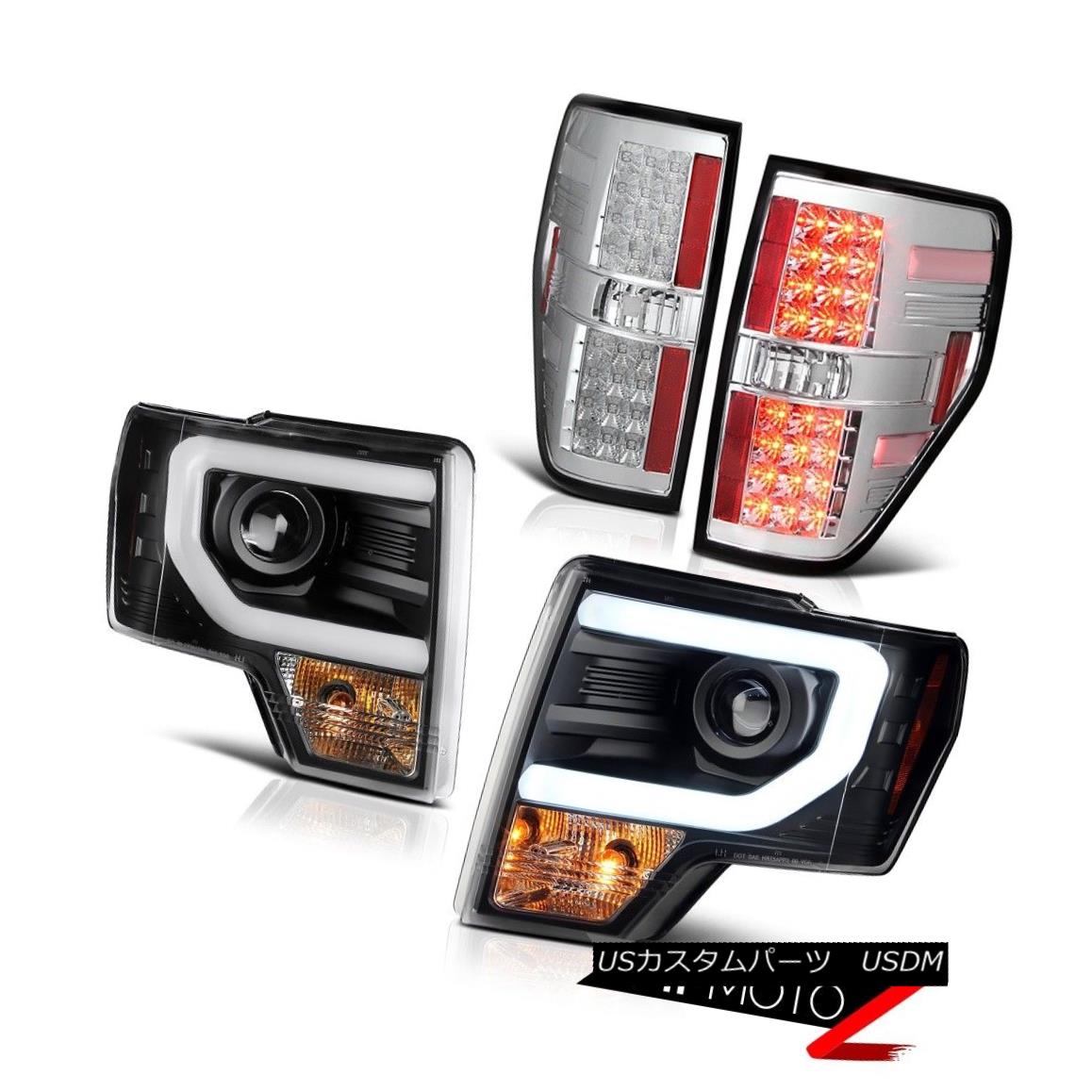テールライト 2009-2014 Ford F150 Black Halo Bar Black Projector Headlight Chrome LED Taillamp 2009-2014フォードF150ブラックハローバーブラックプロジェクターヘッドライトクロームLEDトライアンランプ 【並行輸入品】